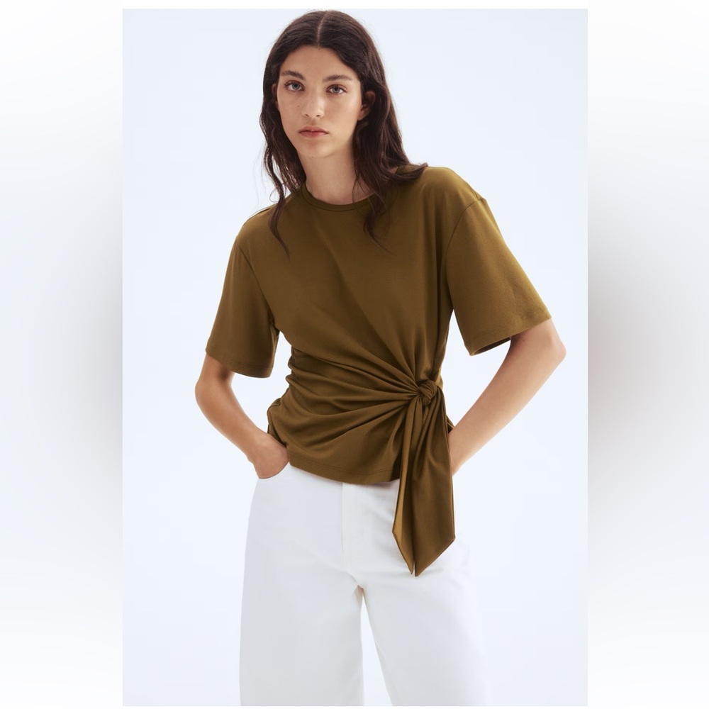 H&M Olive Green Women's Tie-Front Top Size M NWT